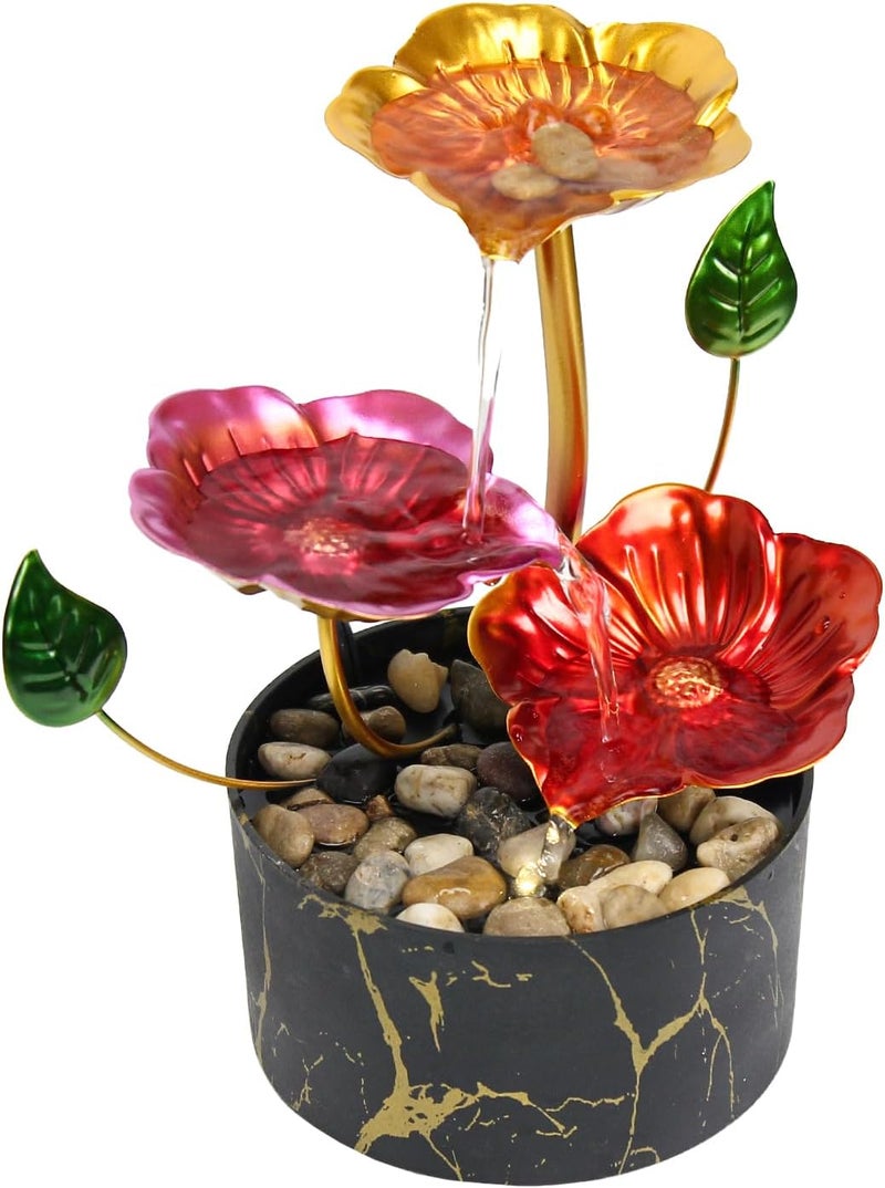 YOQUATE Desk Fountain Indoor Waterfall Fountain Flowers Themed 3-Tier Tabletop Fountain Home Decor Soothing Sound Machine(Galsang) - Image 1